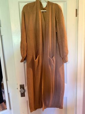 Long Open-Front Knit Cardigan Sweater - Camel